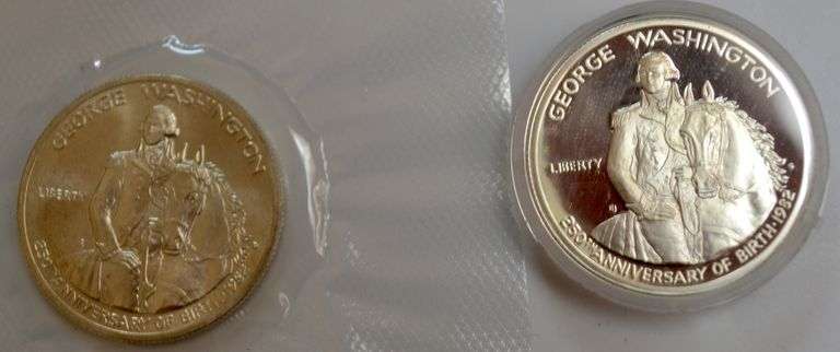 2 Proof 1982 S & 2 1982 D Unc Washington Comm Half Dollar Box &Paper