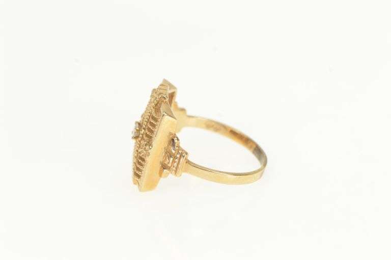 14K Yellow Gold Art Deco Squared Filigree Vintage Floral Ring