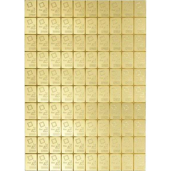 Valcambi Suisse 100 x 1 Gram Gold CombiBar- 100.00 GRAMS OF PURE GOLD!