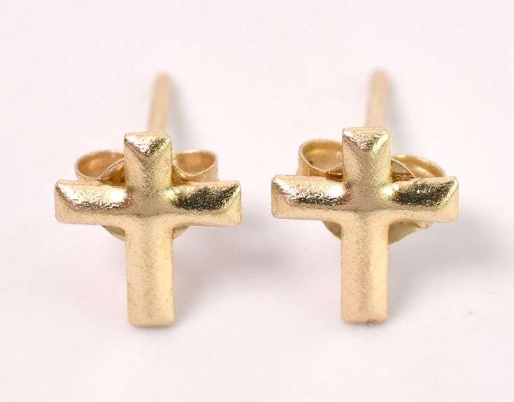 Heavenly Cross Stud Earrings In 14K Yellow Gold