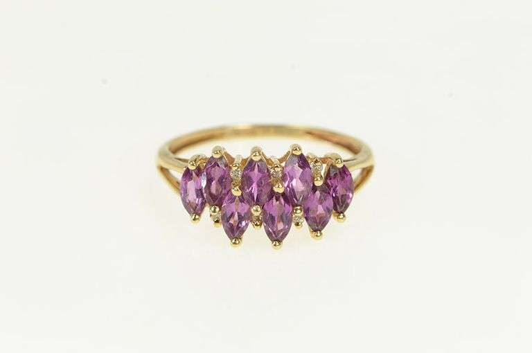 14K Yellow Gold 1.80 Ctw Tourmaline Diamond Marquise Band Ring