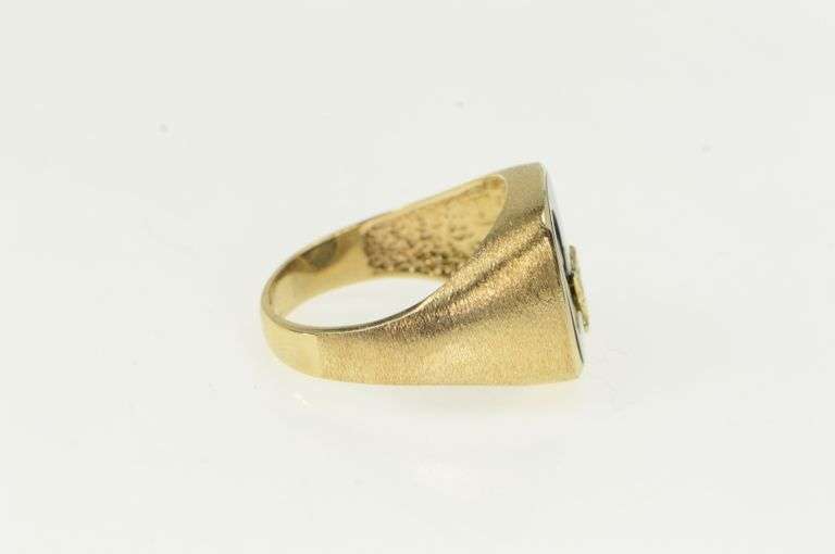14K Yellow Gold T Monogram Diamond Black Onyx Men's Ring