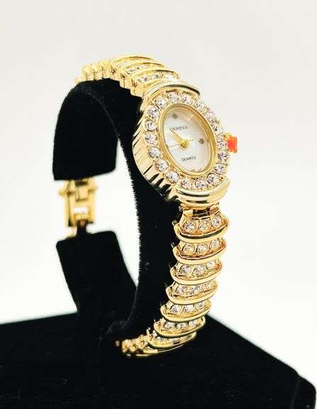 Ladies Geneva & Gemstone Watch, 18kt Yellow Gold Plated