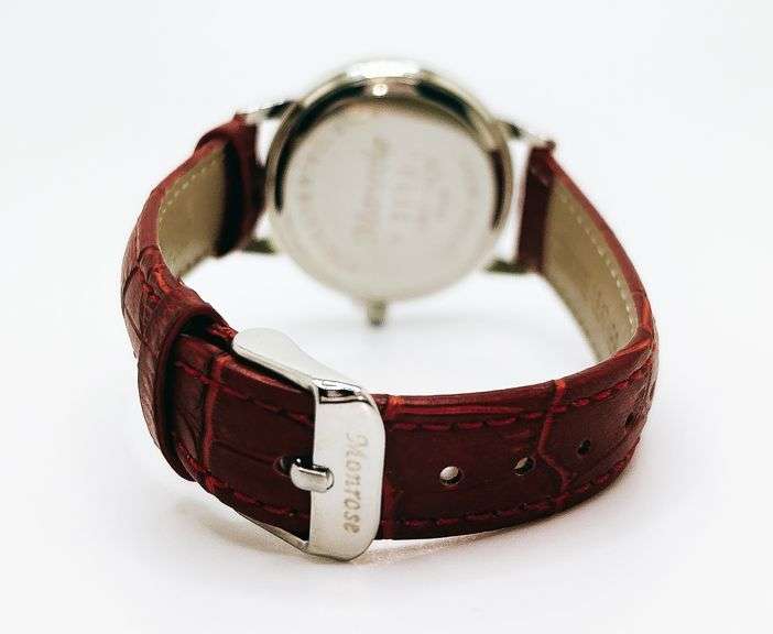 Beautiful Mother of Pearl & Gemstone Watch-Red Genuine Leather Band