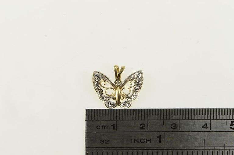 10K Yellow Gold Two Tone Butterfly Change Symbol Filigree Pendant
