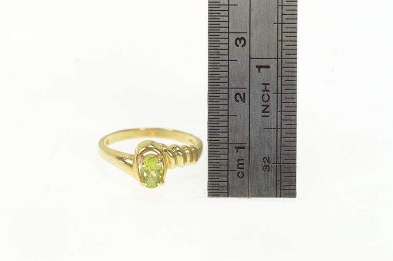 14K Yellow Gold Oval Peridot Scalloped Bypass Statement Ring