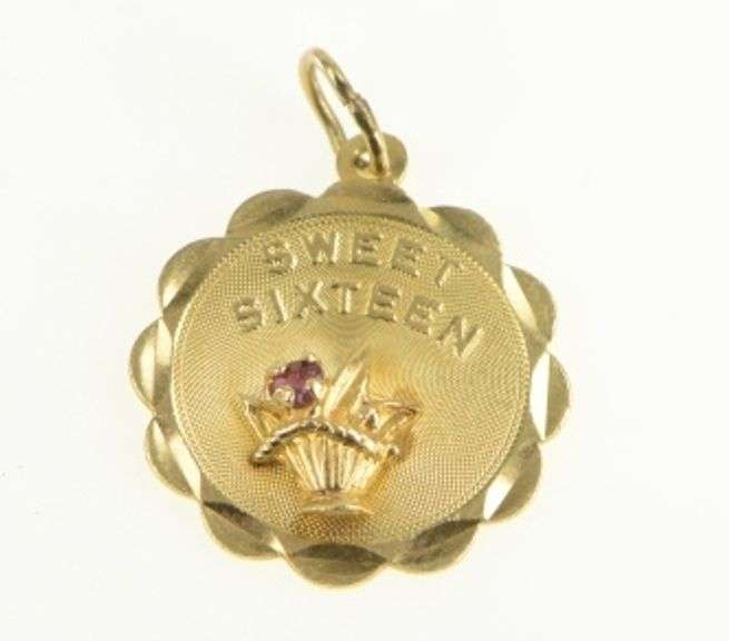 14K Yellow Gold Sweet 16 Birthday Bouquet Flower Charm/Pendant