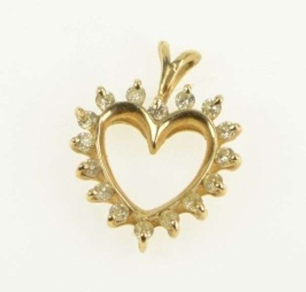 14K Yellow Gold Diamond Heart Vintage Classic Love Symbol Pendant
