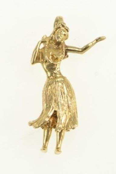 14K Yellow Gold 3D Hawaiian Hula Dancer Souvenir Charm/Pendant