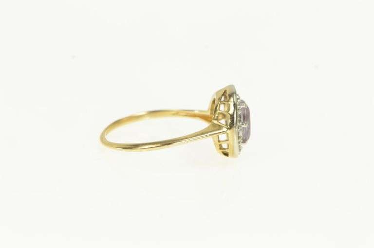 14K Yellow Gold Oval Amethyst Diamond Halo Statement Ring