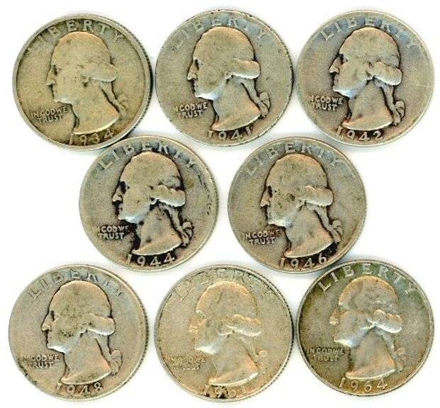 8 Different Silver Washington Quarters