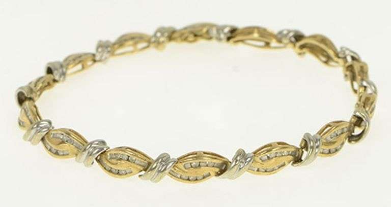 10K Yellow Gold 1.12 Ctw Diamond Wavy Link Statement Tennis Bracelet
