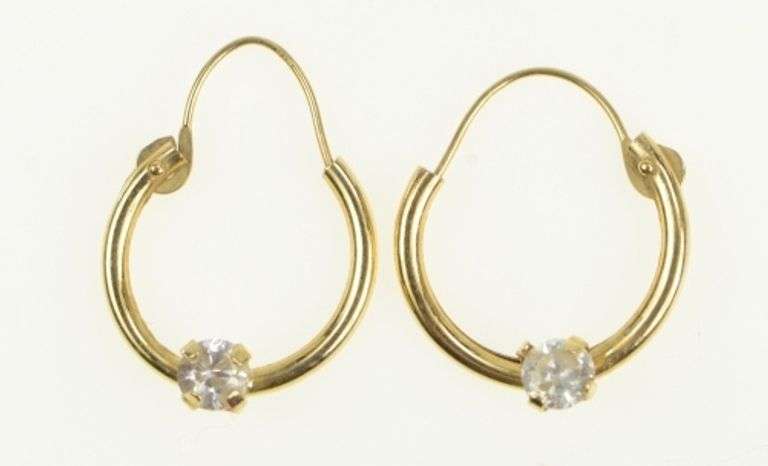14K Yellow Gold Vintage CZ Classic Fashion Hoop Earrings