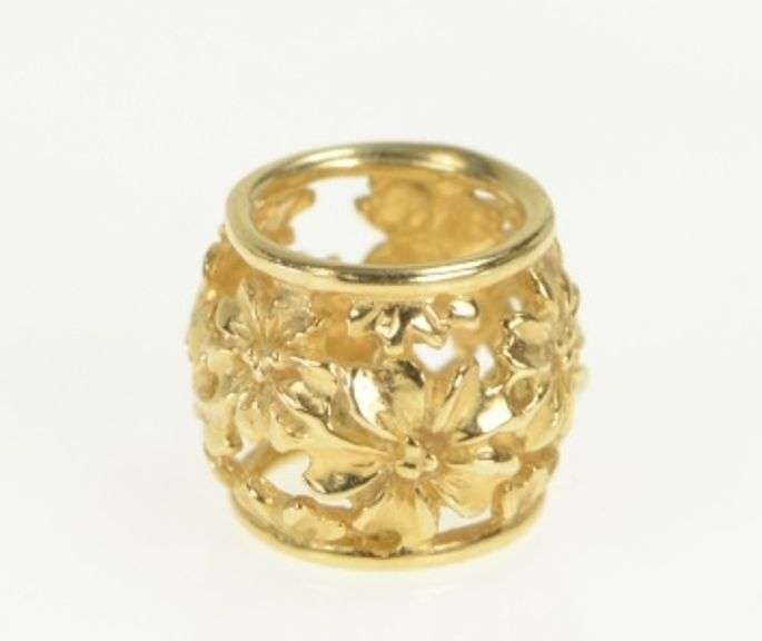 14K Yellow Gold Plumeria Flower Pattern Slide Bead Charm/Pendant