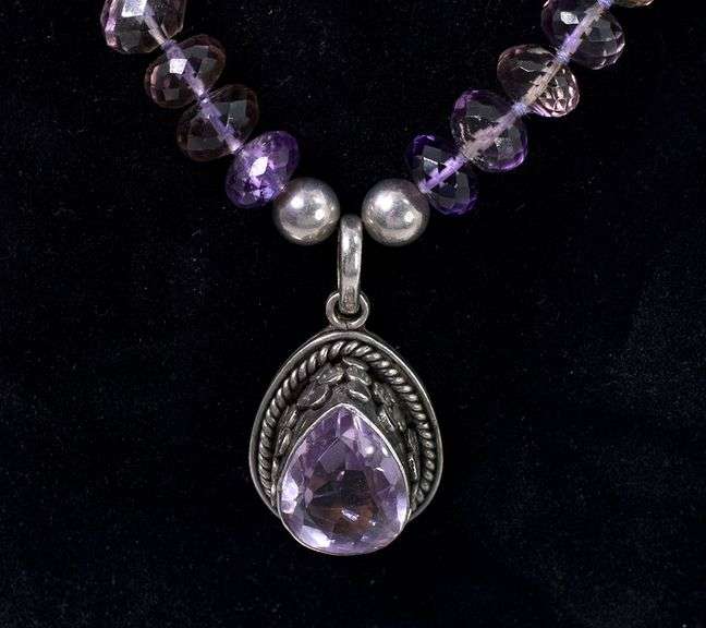 Amethyst Pendant with Amethyst Beads In Sterling Silver
