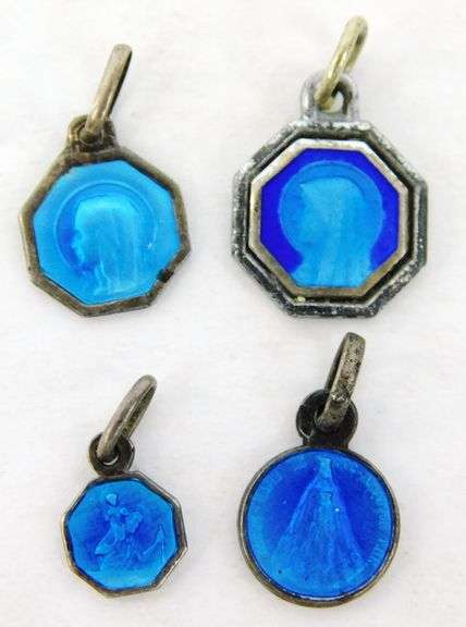 4 Early French Enameled Religious Medals/Charms