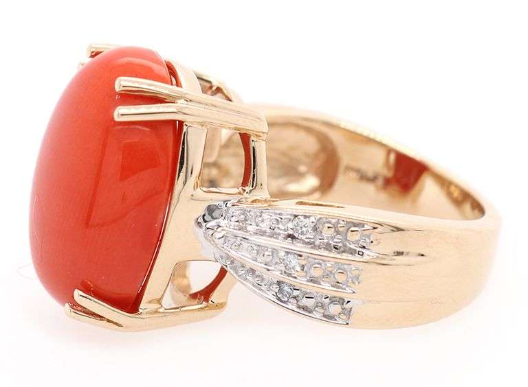 Le Vian Oval Coral and Diamond Accent Ring in 14K