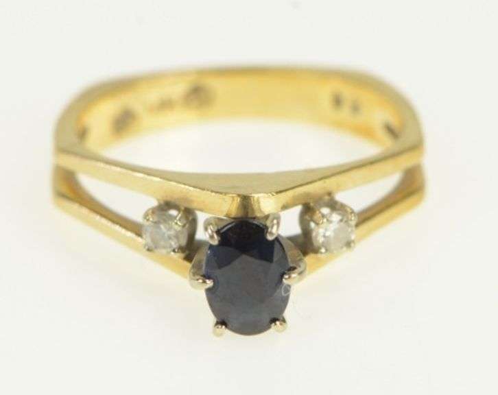14K Yellow Gold 1950's Natural Sapphire Diamond Engagement Ring