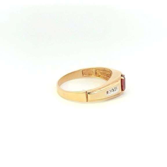 10K Yellow Gold Oval Garnet Diamond Accent Men's Statement Ring