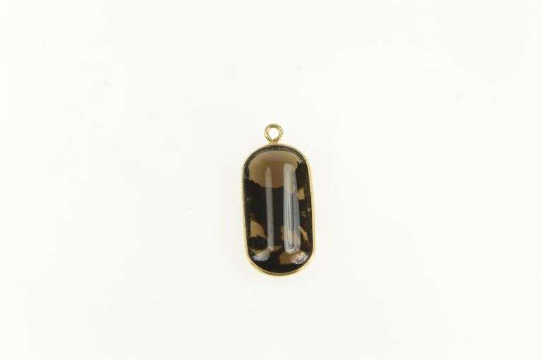 14K Yellow Gold Smoky Quartz Engraved Flower Overlay Charm/Pendant