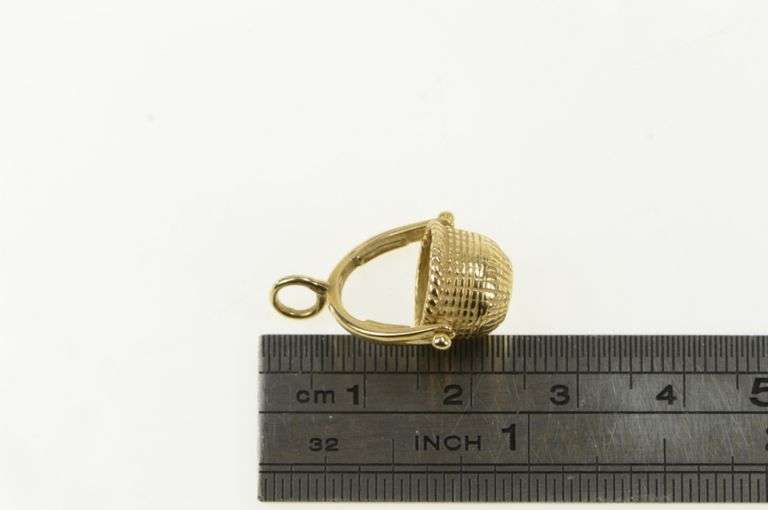 14K Yellow Gold Articulated Woven Basket Bucket Vintage Charm/Pendant