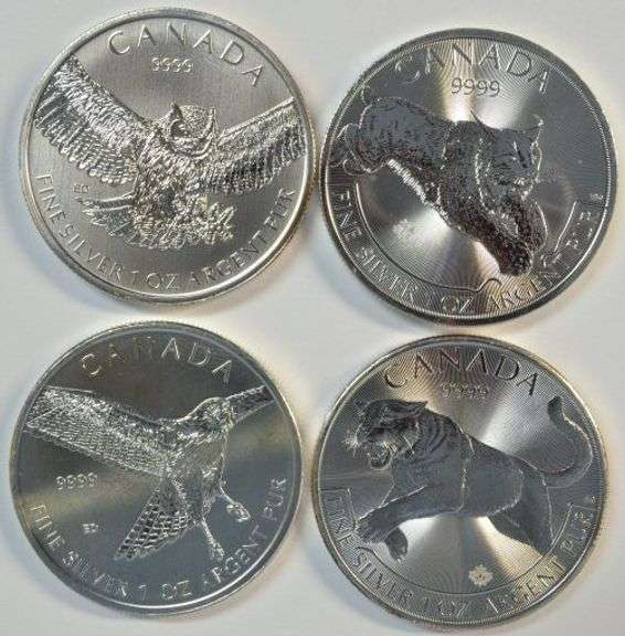 4 Diff. Royal Canadian Mint Wildlife Series 1 oz pure Silver coins