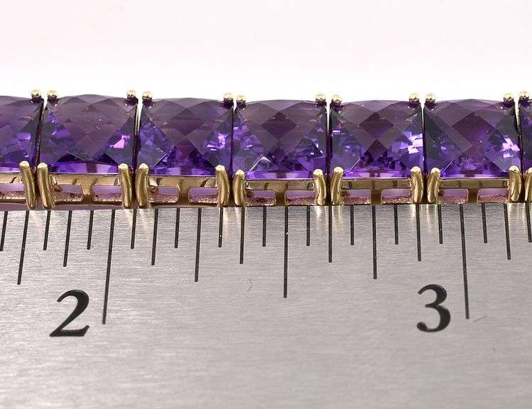 Admirable Purple Amethyst Gem Tennis Bracelet In 14K Yellow Gold