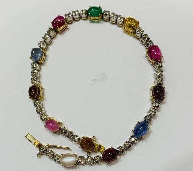 14kt Solid Yellow Gold, Ruby, Emerald, Sapphire & Diamond Bracelet