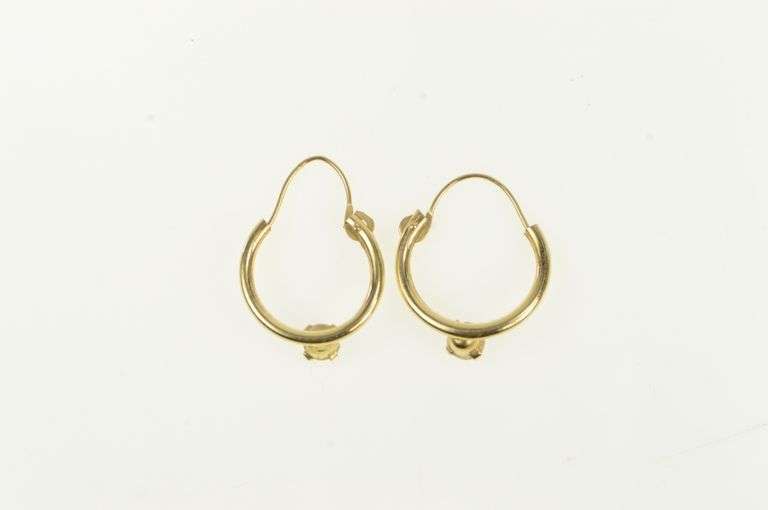 14K Yellow Gold Vintage CZ Classic Fashion Hoop Earrings