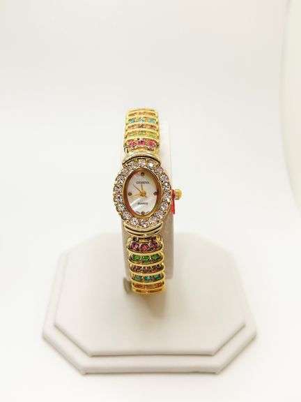 Ladies Geneva & Gemstone Watch, 18kt Yellow Gold Plated