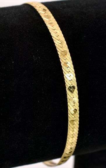 Vermeil Heart Herring Bone Chain Bracelet In Sterling Silver