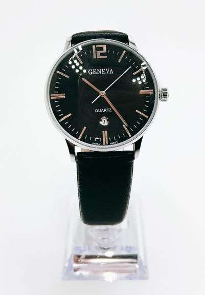 Classic Looking Everyday Men's Geneva Watch w/ Genuine Leather Band