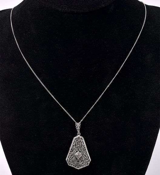 Interesting Diamond Pendant Necklace In 14K White Gold