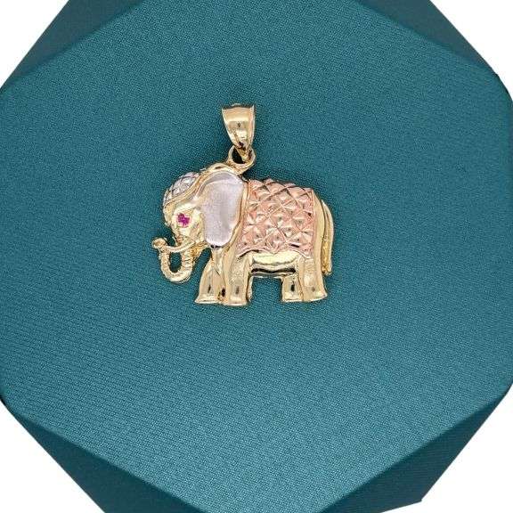14K TRICOLOR ELEPHANT CHARM NECKLACE