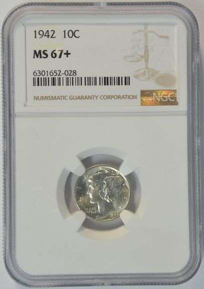 Fabulous NGC MS67+ graded 1942 Mercury Dime.