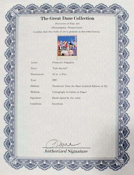 Impiglia Giancrlo original rare edition lithograph