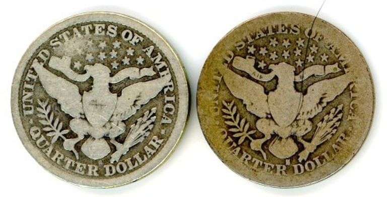 2 Different 'S' Mint Barber Silver Quarters: 1899-S & 1902-S
