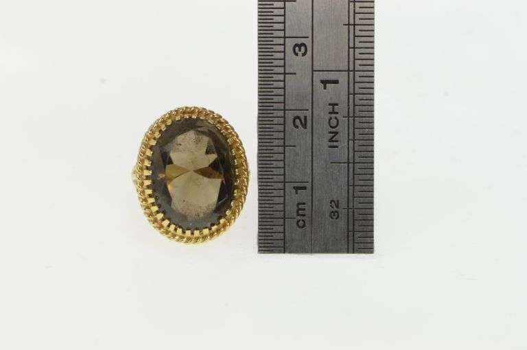 14K Yellow Gold Vintage Oval Smoky Quartz Cocktail Ring