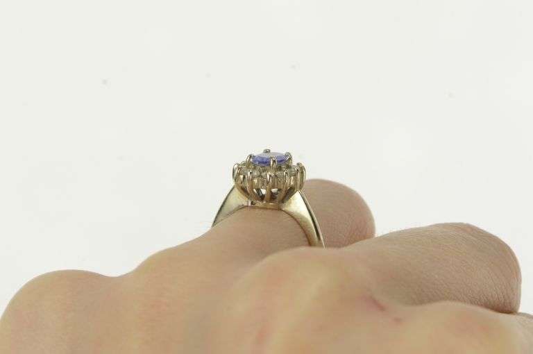 14K White Gold Oval Tanzanite Diamond Halo Engagement Ring