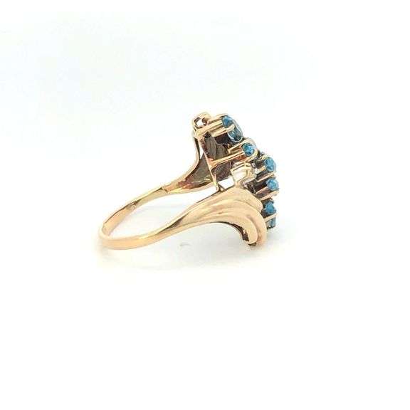 10K Yellow Gold Oval Blue Topaz Diamond Accent Cluster Ring