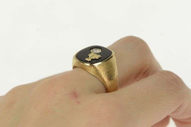 14K Yellow Gold T Monogram Diamond Black Onyx Men's Ring