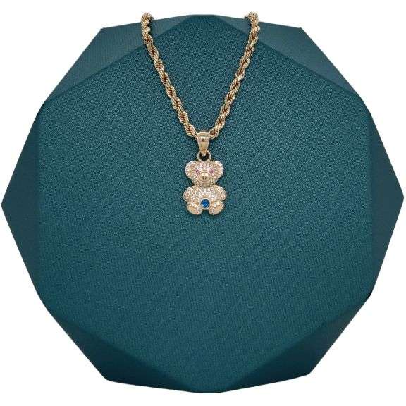 14K YELLOW GOLD SPARKLING MINI BEAR CHARM NECKLACE