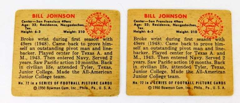 2 Bowman 1950 Football Cards
