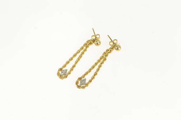 14K Yellow Gold Vintage Diamond Chain Dangle Fashion Earrings