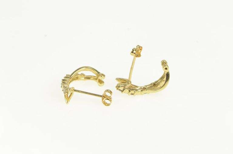 10K Yellow Gold X Criss Cross Diamond Semi Hoop Curved Earrings