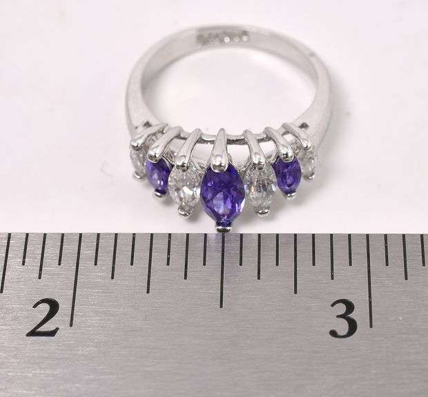 Purple And White CZ Ring In Sterling Silver