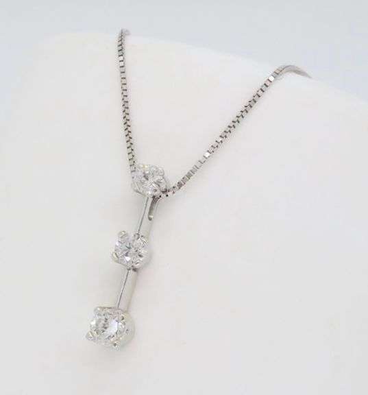 Classic Three Stone Diamond Drop Pendant Necklace