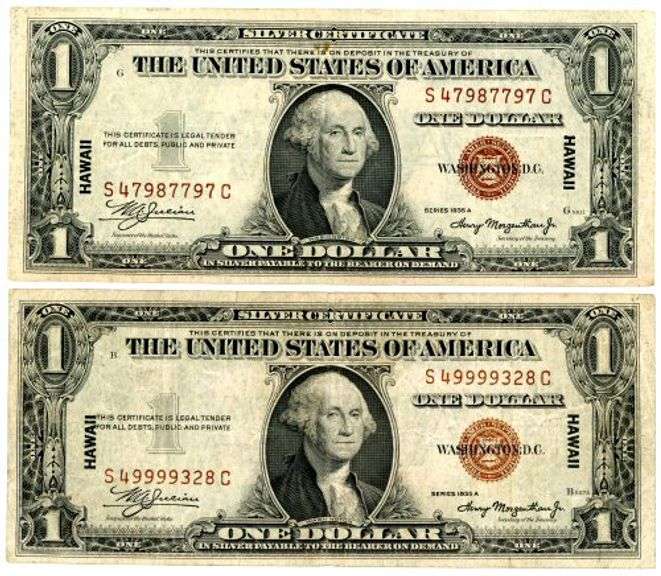 2 1935A Hawaii Silver Certificates