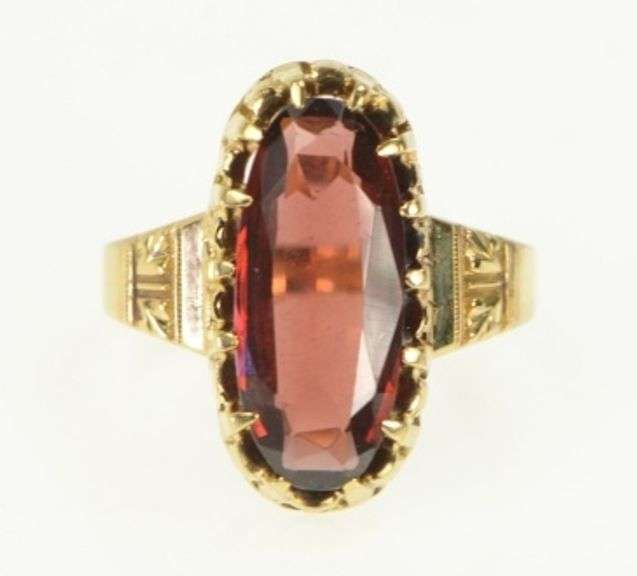 14K Yellow Gold Victorian Garnet Oval Elaborate Statement Ring