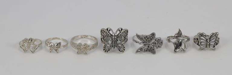 .925 Sterling Silver Butterfly Ring Lot (73 Ring Lot) Various Styles & Sizes
